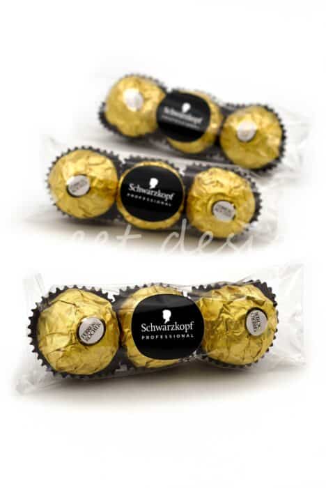 Bolsita con 3 Bombones Ferrero Rocher personalizada con logo